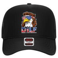 Damn I Love Freedom Eagle Funny Patriotic July 4th High Crown Mesh Back Trucker Hat