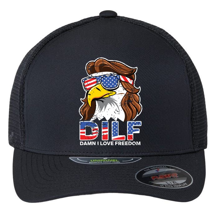 Damn I Love Freedom Eagle Funny Patriotic July 4th Flexfit Unipanel Trucker Cap