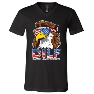 Damn I Love Freedom Eagle Funny Patriotic July 4th V-Neck T-Shirt