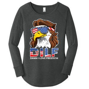 Damn I Love Freedom Eagle Funny Patriotic July 4th Women's Perfect Tri Tunic Long Sleeve Shirt