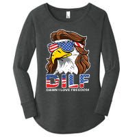 Damn I Love Freedom Eagle Funny Patriotic July 4th Women's Perfect Tri Tunic Long Sleeve Shirt