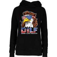 Damn I Love Freedom Eagle Funny Patriotic July 4th Womens Funnel Neck Pullover Hood