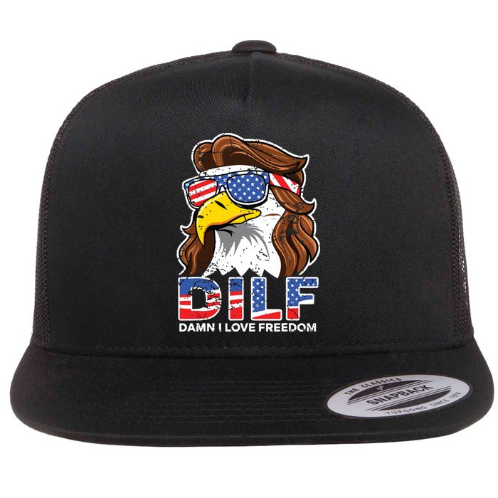 Damn I Love Freedom Eagle Funny Patriotic July 4th Flat Bill Trucker Hat