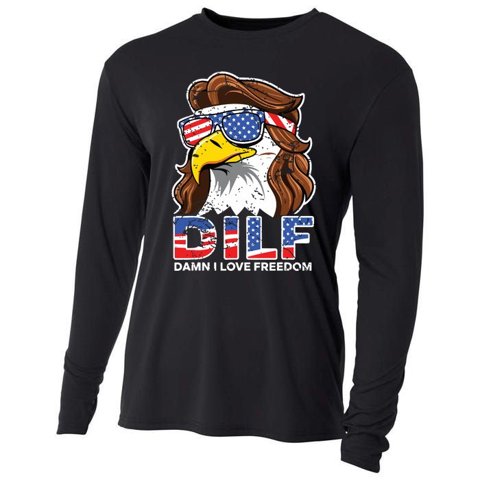 Damn I Love Freedom Eagle Funny Patriotic July 4th Cooling Performance Long Sleeve Crew