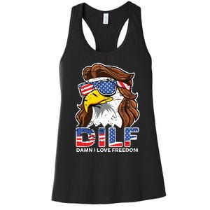 Damn I Love Freedom Eagle Funny Patriotic July 4th Women's Racerback Tank