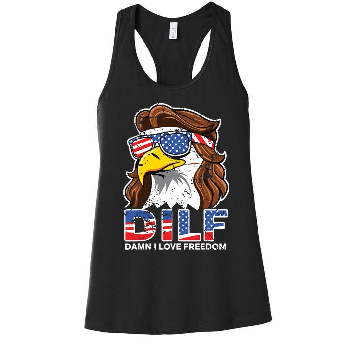 Damn I Love Freedom Eagle Funny Patriotic July 4th Women's Racerback Tank