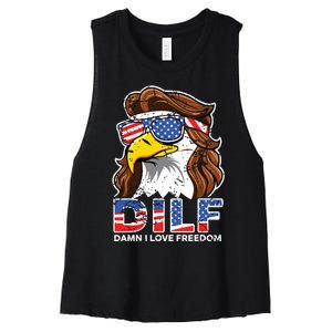 Damn I Love Freedom Eagle Funny Patriotic July 4th Women's Racerback Cropped Tank