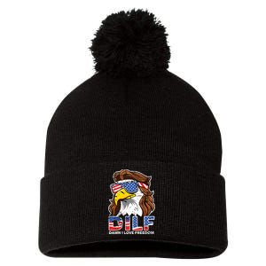 Damn I Love Freedom Eagle Funny Patriotic July 4th Pom Pom 12in Knit Beanie