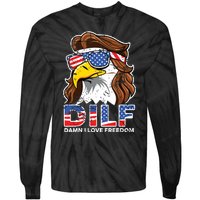 Damn I Love Freedom Eagle Funny Patriotic July 4th Tie-Dye Long Sleeve Shirt