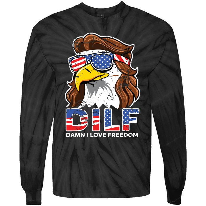 Damn I Love Freedom Eagle Funny Patriotic July 4th Tie-Dye Long Sleeve Shirt