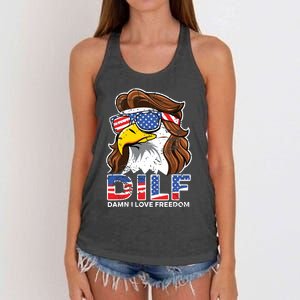 Damn I Love Freedom Eagle Funny Patriotic July 4th Women's Knotted Racerback Tank