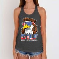 Damn I Love Freedom Eagle Funny Patriotic July 4th Women's Knotted Racerback Tank