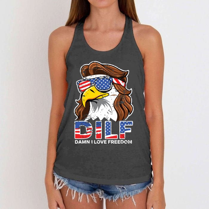 Damn I Love Freedom Eagle Funny Patriotic July 4th Women's Knotted Racerback Tank