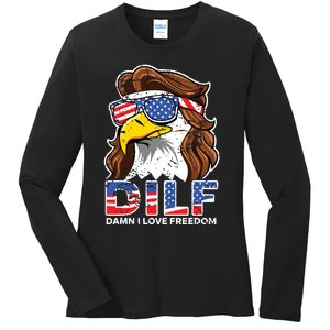 Damn I Love Freedom Eagle Funny Patriotic July 4th Ladies Long Sleeve Shirt