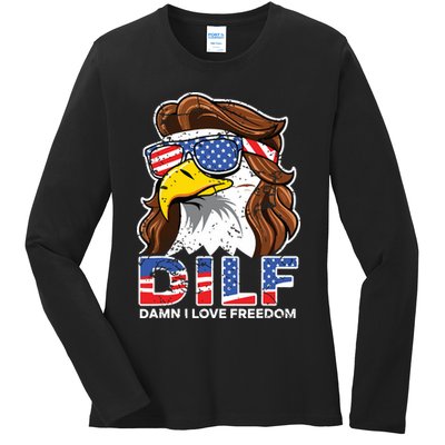 Damn I Love Freedom Eagle Funny Patriotic July 4th Ladies Long Sleeve Shirt