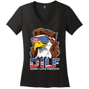 Damn I Love Freedom Eagle Funny Patriotic July 4th Women's V-Neck T-Shirt