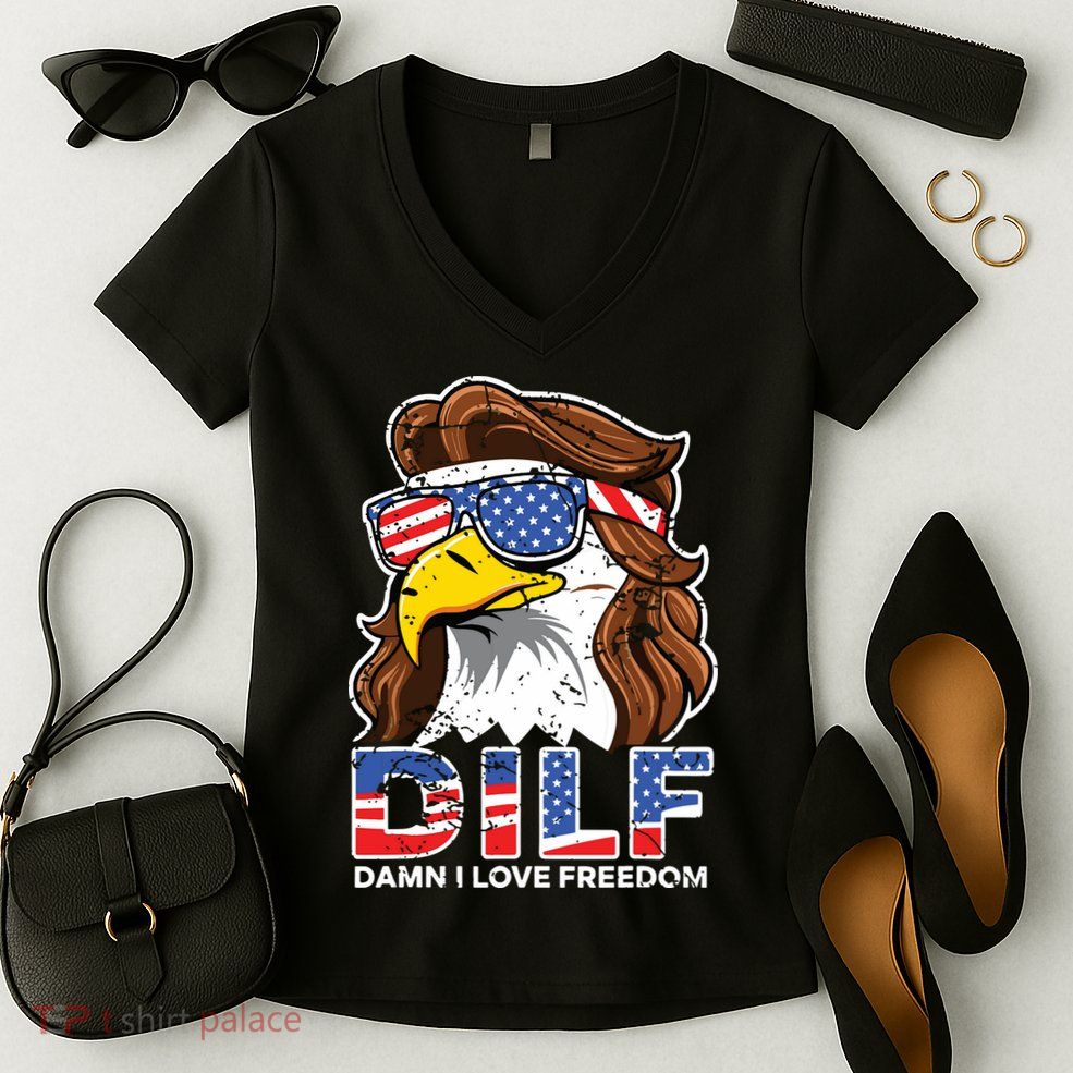 Damn I Love Freedom Eagle Funny Patriotic July 4th Women's V-Neck T-Shirt