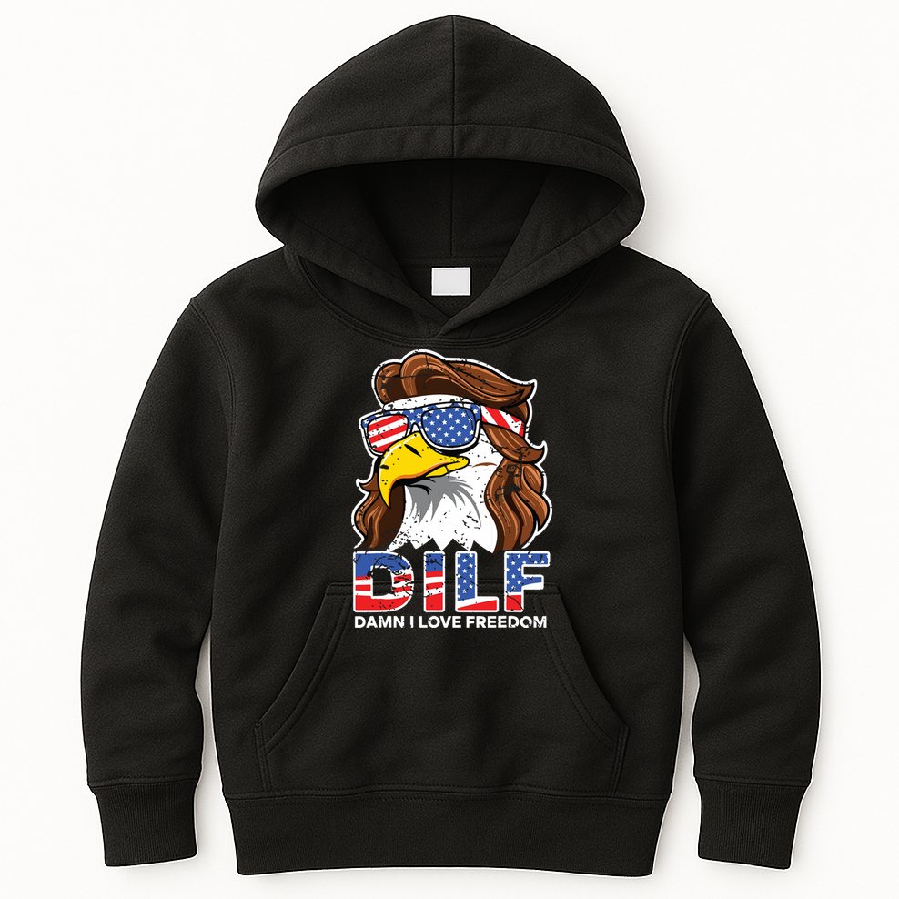Damn I Love Freedom Eagle Funny Patriotic July 4th Kids Hoodie