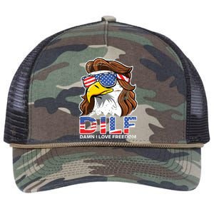 Damn I Love Freedom Eagle Funny Patriotic July 4th Retro Rope Trucker Hat Cap