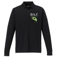 DILF-Damn I Love Fishing Funny Saying Fisher Performance Long Sleeve Polo