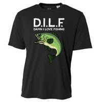 DILF-Damn I Love Fishing Funny Saying Fisher Cooling Performance Crew T-Shirt