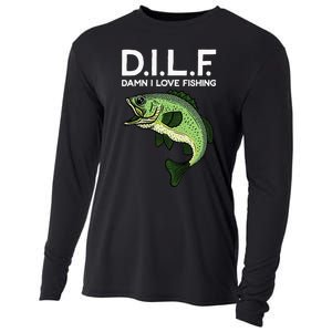 DILF-Damn I Love Fishing Funny Saying Fisher Cooling Performance Long Sleeve Crew