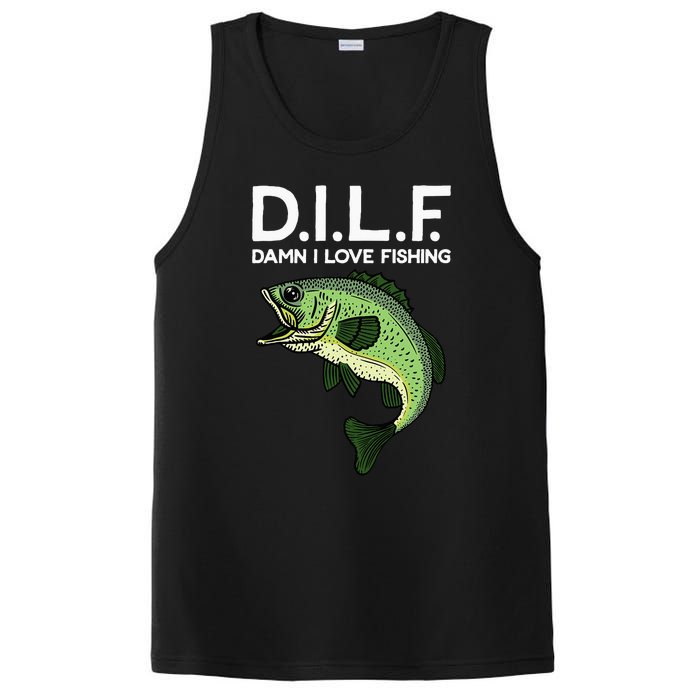 DILF-Damn I Love Fishing Funny Saying Fisher PosiCharge Competitor Tank