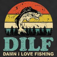 DILF-Damn I Love Fishing Funny Saying Fisher 7 Panel Mesh Trucker Snapback Hat
