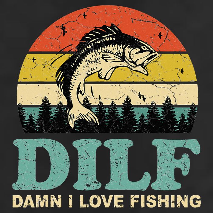 DILF-Damn I Love Fishing Funny Saying Fisher 7 Panel Mesh Trucker Snapback Hat