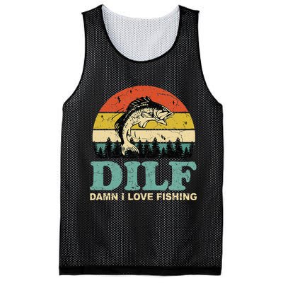 DILF-Damn I Love Fishing Funny Saying Fisher Mesh Reversible Basketball Jersey Tank