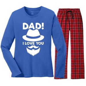 Dad I Love You Beard And Hat Father Appreciation Gift Women's Long Sleeve Flannel Pajama Set 