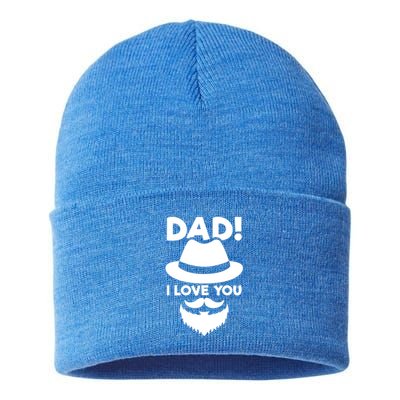 Dad I Love You Beard And Hat Father Appreciation Gift Sustainable Knit Beanie