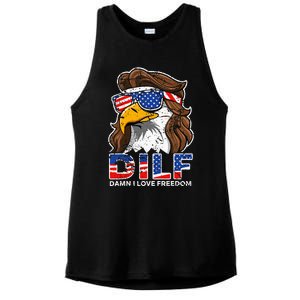 Damn I Love Freedom Eagle Funny Ladies PosiCharge Tri-Blend Wicking Tank