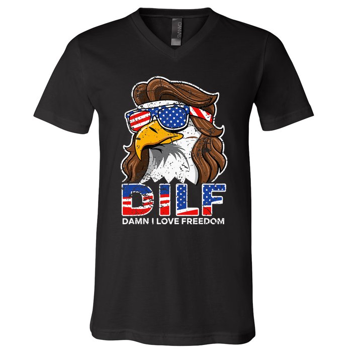 Damn I Love Freedom Eagle Funny V-Neck T-Shirt