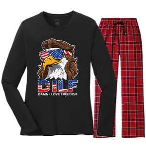 Damn I Love Freedom Eagle Funny Women's Long Sleeve Flannel Pajama Set 