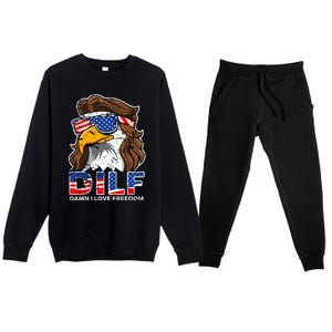 Damn I Love Freedom Eagle Funny Premium Crewneck Sweatsuit Set