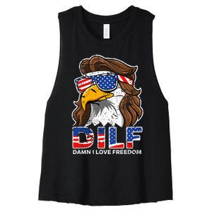 Damn I Love Freedom Eagle Funny Women's Racerback Cropped Tank