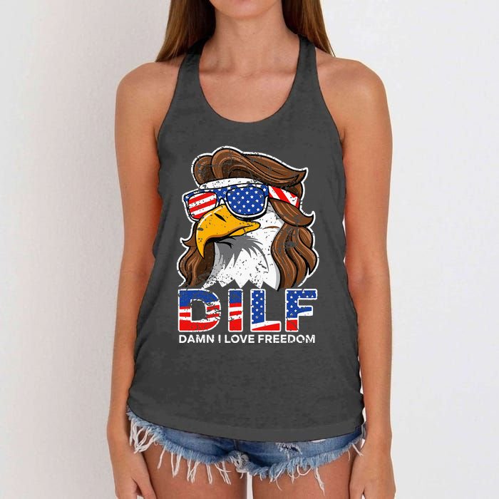 Damn I Love Freedom Eagle Funny Women's Knotted Racerback Tank