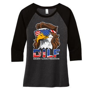 Damn I Love Freedom Eagle Funny Women's Tri-Blend 3/4-Sleeve Raglan Shirt