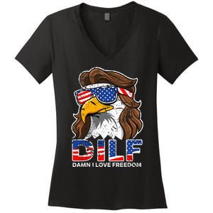 Damn I Love Freedom Eagle Funny Women's V-Neck T-Shirt