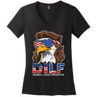 Damn I Love Freedom Eagle Funny Women's V-Neck T-Shirt