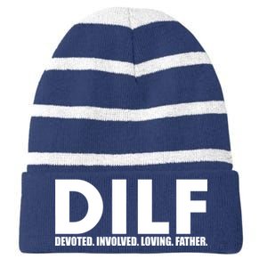 DILF Devoted Involved Loving Father Striped Beanie with Solid Band