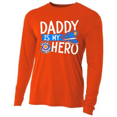 Daddy Is My Hero Police Thin Blue Line Law Enforcet Gift Cooling Performance Long Sleeve Crew