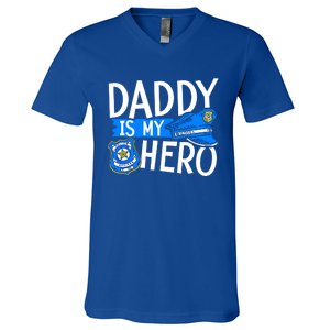 Daddy Is My Hero Police Thin Blue Line Law Enforcet Gift V-Neck T-Shirt