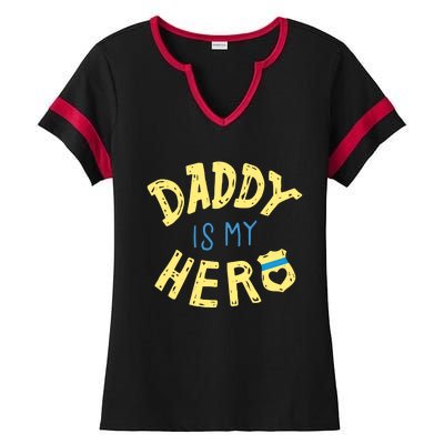 Daddy Is My Hero Police Officer Father Gift For Cops Deputys Gift Ladies Halftime Notch Neck Tee