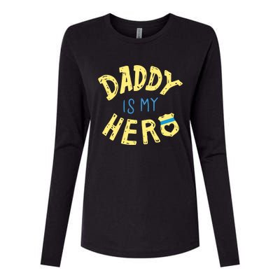 Daddy Is My Hero Police Officer Father Gift For Cops Deputys Gift Womens Cotton Relaxed Long Sleeve T-Shirt