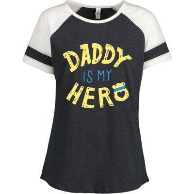 Daddy Is My Hero Police Officer Father Gift For Cops Deputys Gift Enza Ladies Jersey Colorblock Tee