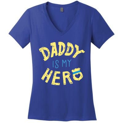 Daddy Is My Hero Police Officer Father Gift For Cops Deputys Gift Women's V-Neck T-Shirt