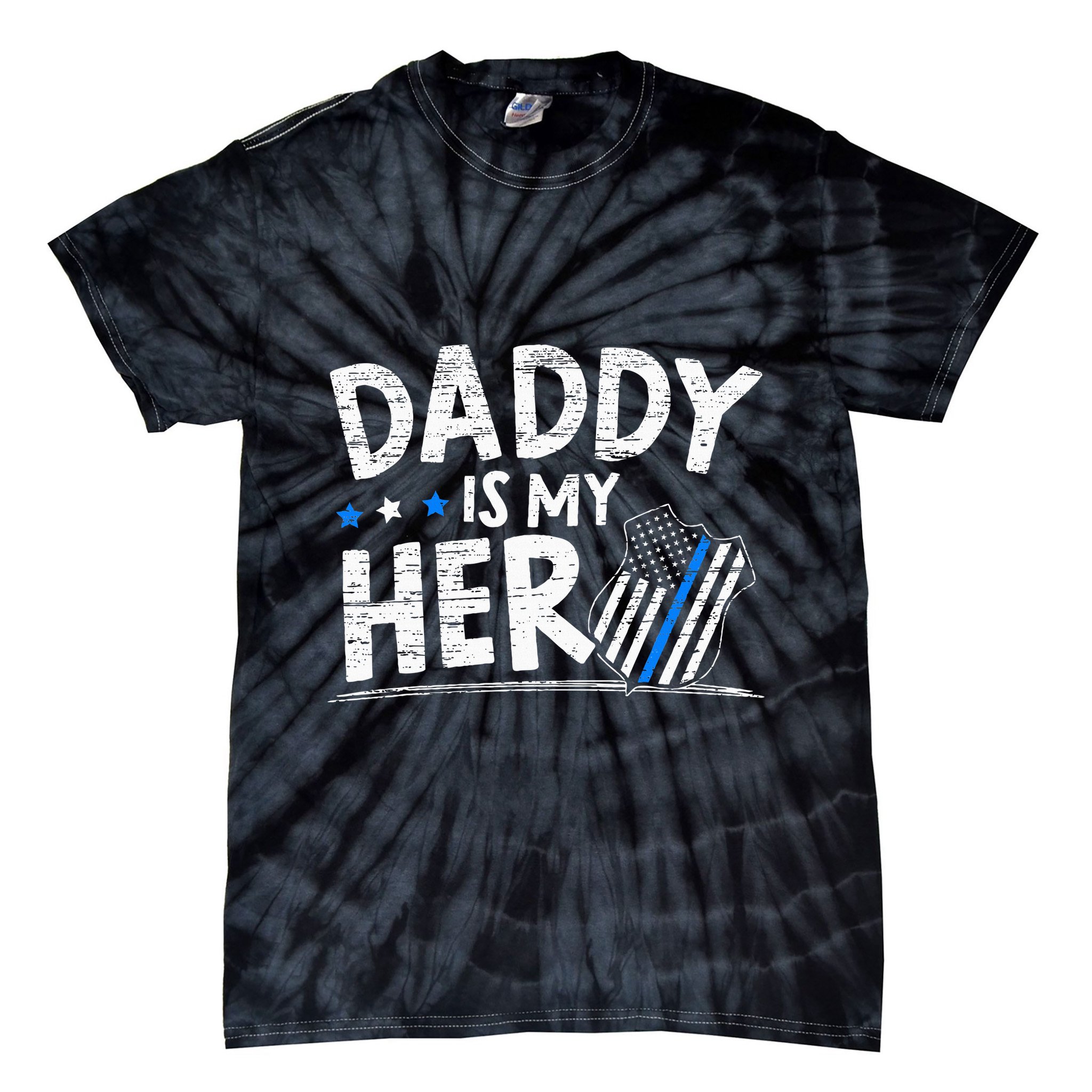 Daddy Is My Hero Police Thin Blue Line Law Enforcement Tie-Dye T-Shirt
