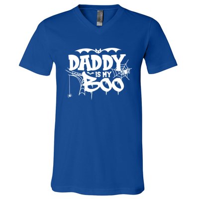 Daddy Is My Boo Spooky Halloween Creepy Ghostly Design Funny Gift V-Neck T-Shirt